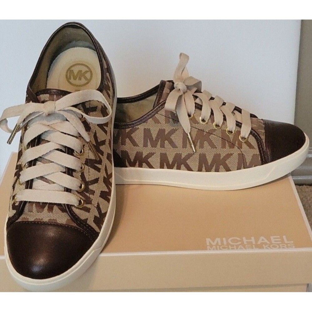 Michael Kors City Tan Brown MK Signature Monogram Sneaker Shoe Women’s Size 9.5